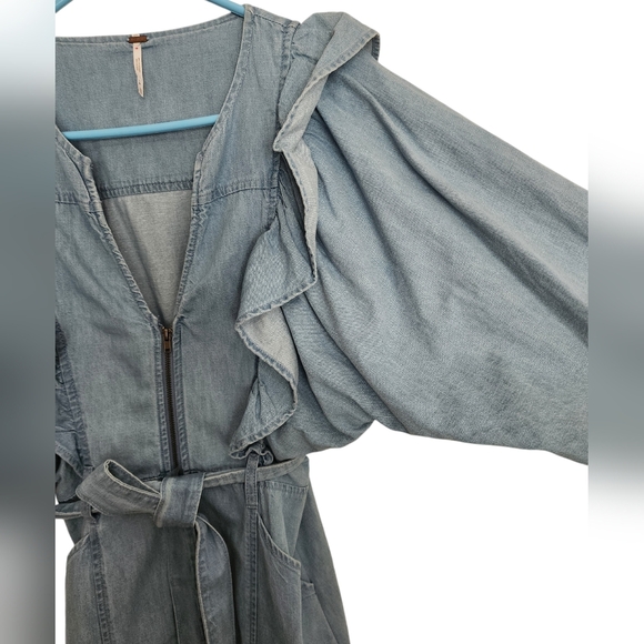 Free People Imogene Blue Denim Mini Dress Size XS - Picture 2 of 9